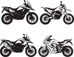 Obraz premium Four types of motorcycles silhouettes isolated silhouette