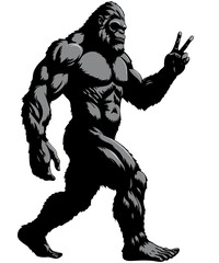 Fototapeta premium Vector illustration of Bigfoot a peace sign with his fingers