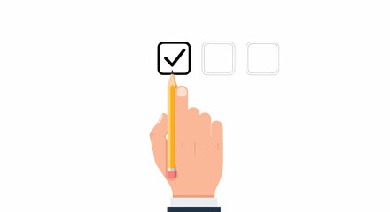 Hand holding pencil marking a checkbox on a list.