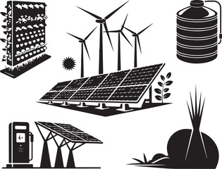 Fototapeta premium Sustainable energy and agriculture icons