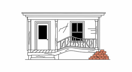 Damaged Porch of a RunDown House.