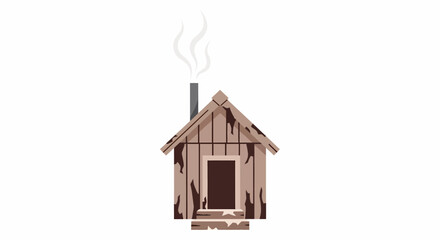 Rustic wooden cabin with smoking chimney simple house illustration.