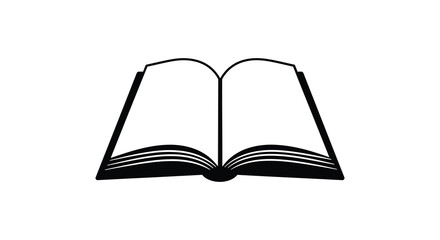 A simple black and white illustration of an open book with pages