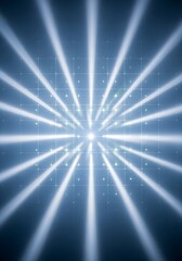 Ethereal light bursts against geometric grid background, abstract blue glow