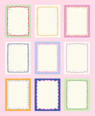 Collection of Colorful Wavy Frame Borders. Cute Abstract Vector Templates