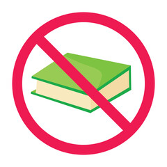 No book sign, prohibited book sign, forbidden reading symbol, no reading required, red crossed circle icon, flat vector illustration 