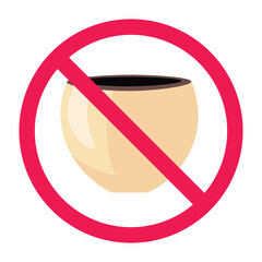 No plant pot sign, forbidden flower pot sign, flower planter prohibited symbol, do not use plant container symbol, red crossed circle icon, flat vector illustration