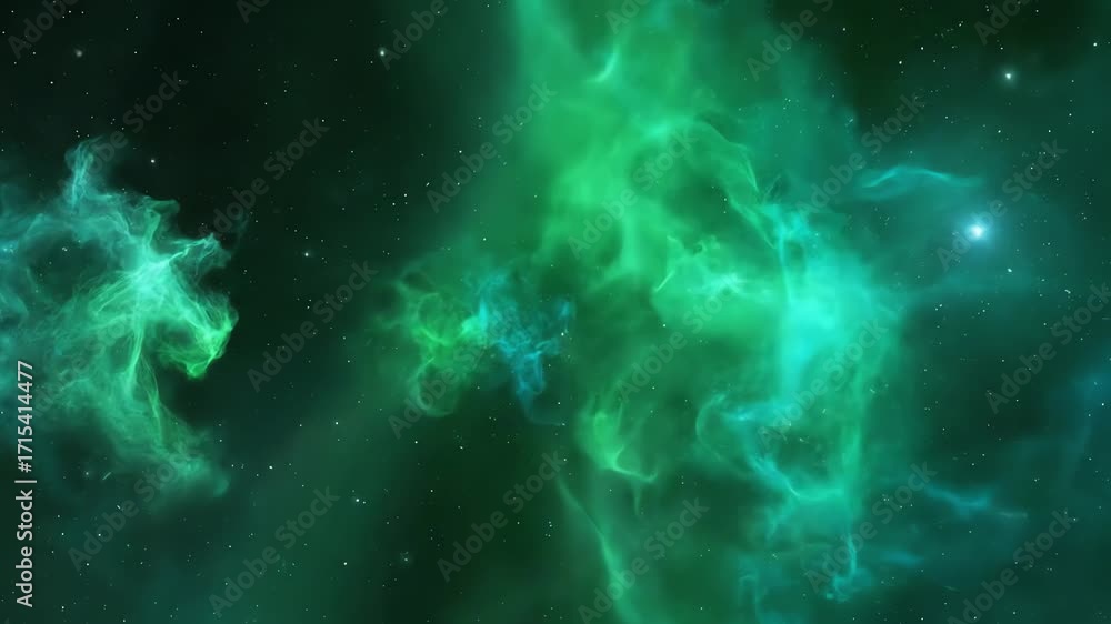 Canvas Prints green and cyan ethereal gas clouds drift gently in an abstract cosmic expanse, creating a seamlessly