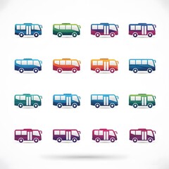 Collection of colorful mini buses in various colors and styles.