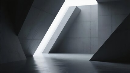 Obraz premium Minimalist architectural space with geometric concrete forms and dramatic lighting