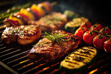 Delicious grilled meat and vegetables barbecue