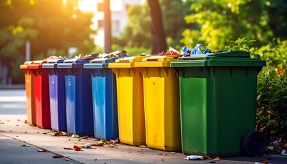 Colorful bins lined up outdoors