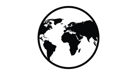 A black and white illustration depicting planet earth within an oval frame