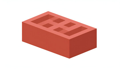 Red Clay Brick with Rectangular Holes on White Background