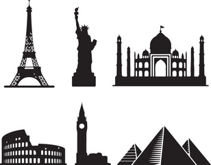 Iconic global landmarks silhouette collection for travel