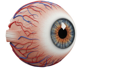 Human eye anatomical model with veins, realistic isolated PNG cutout, medical detail