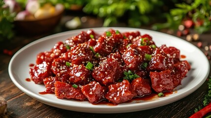 Spicy glazed beef dish