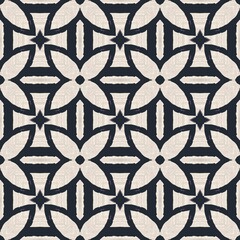 Seamless vintage floral pattern with geometric tile and decorative textile ornament