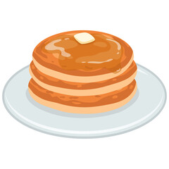 Pancakes with Butter and Syrup Honey on Plate Illustration