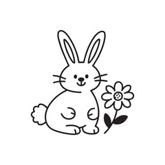 Fototapeta premium Cute Smiling Easter Bunny with Long Ears and Flower Silhouette. 