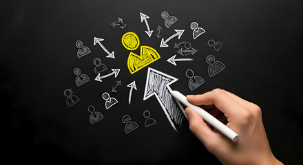 Dynamic leadership drives team growth and success with clear upward trajectory visualized on chalkboard