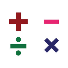 Colorful math symbols plus minus divide multiply icons for education and learning concepts vector