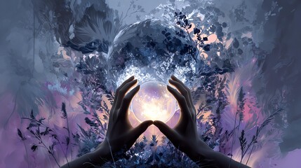 Obraz premium A mystical scene with hands forming a sphere. Inner shadow power system, proven inner shadow power system for empowerment, inner shadow power system unlocking truth