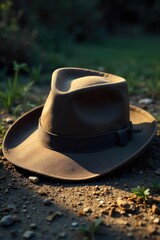 A crumpled, discarded hat lies on the ground, brim askew, conveying a sense of defeat and frustration The texture and shadowing emphasize its forlorn state , resignation, failure, anger