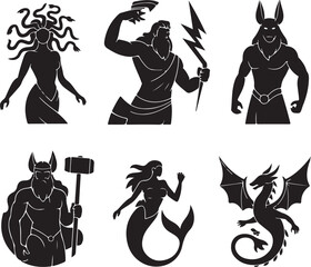 Mythical creatures and gods silhouette collection