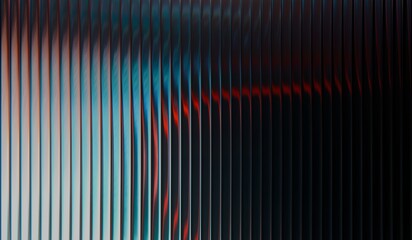 With vertical ribbed glass effect, iridescent glass ripple background, vibrant fractal gradient with smooth distortion texture, blue red gradient glass