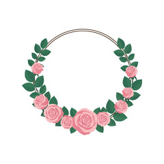 Delicate pink roses garland circle frame floral wreath border elegant botanical decoration vector