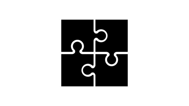  Jigsaw puzzle pieces coming together animation on green background in 4K