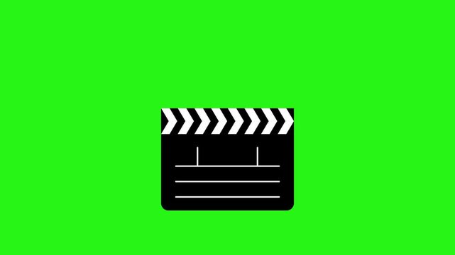 Movie clapper board icon animation on green screen background in 4K