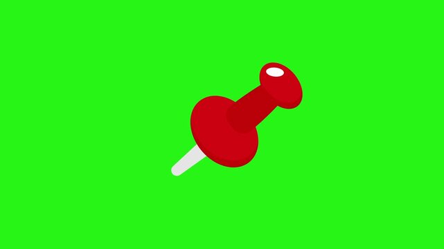 Red pushpin animation sliding to center on chroma key green screen in 4K