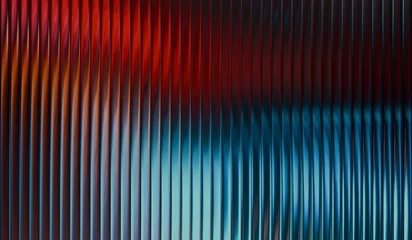 Fotobehang Fractal waves With vertical ribbed glass effect, iridescent glass ripple background, vibrant fractal gradient with smooth distortion texture, blue red gradient glass  © themagia