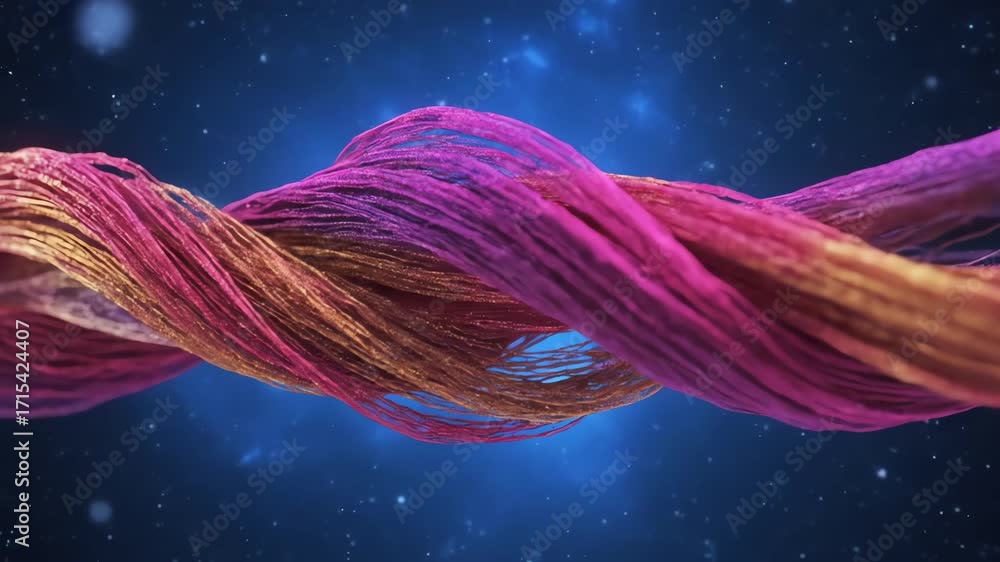 Wall mural vibrant pink and gold abstract cosmic threads weave and undulate in a seamless loop of celestial ene