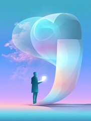 Obraz premium A person interacting with abstract digital forms. Soul library gateway system, soul library gateway system for clarity, proven soul library gateway system unlocking truth