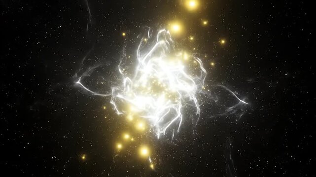 A dynamic starlight glow forming an energetic field of pulsing white and yellow light, seamlessly looping with a rhythmic ebb and flow galaxy, background, futuristic