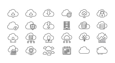 Cloud Computing Icons: A Comprehensive Set for Digital Infrastructure.