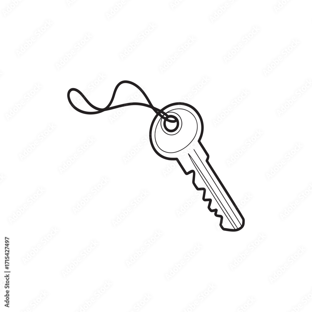 Poster A Simple Black and White Illustration of a Metal Key with a Looped String Attached Depicting Security and Access Solutions Symbolically Represented with Clean Lines