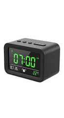 Digital alarm clock, black, showing time 0700