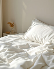 White bedding pillow sunlight soft natural linen texture cozy morning calm