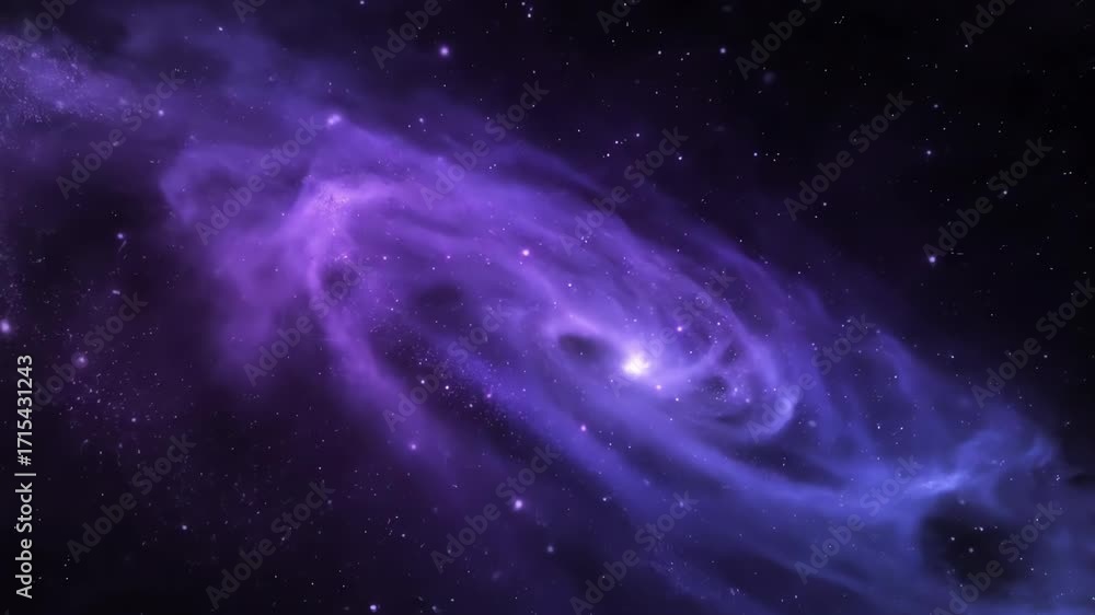 Wall mural a seamlessly looping video depicting abstract purple blue cosmic dust trails, spiraling and intertwi