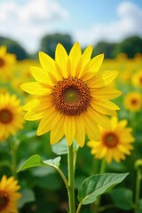 Sunflowers Swaying Gently in a Summer Field A Breathtaking Display of Natures Beauty, Perfect for Summer Themes and Bright Backgrounds