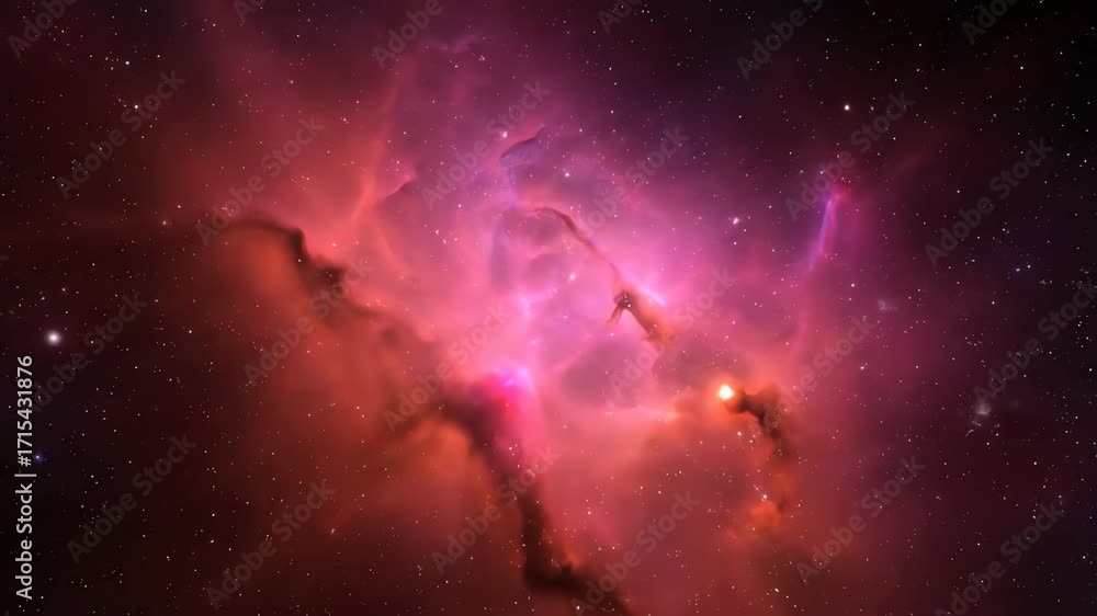 Wall mural a seamlessly looping video of a vibrant pink and orange nebula slowly expanding and swirling in deep