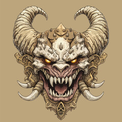 Giant Horned White Beast Head Portrait Mythology Illustration Vector for Art Print	