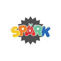 Colorful Spark Logo Design with Cherry Icon and Starburst.