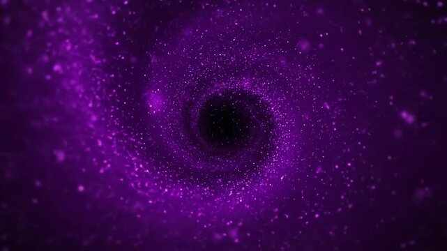 A seamlessly looping video showcasing a deep purple abstract vortex with tiny, rapidly swirling bright specks fast, universe, seamlessly