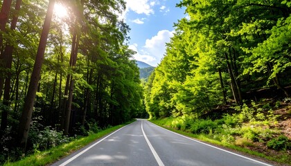 Obraz premium Road through lush green forest