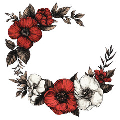  Gothic Floral Wreath with Roses | Romantic Dark Botanical Vector Frame